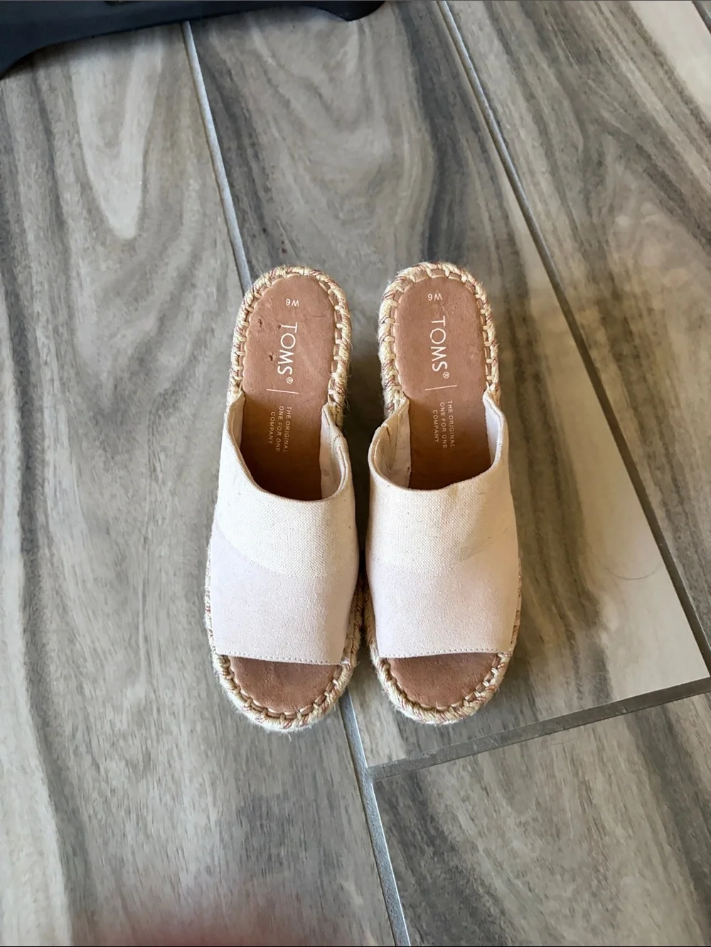 TOMS Women's Espadrille Slide Sandals in Beige Canvas